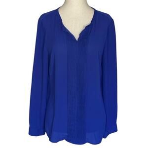 Women’s Size Medium Petite MP Talbots Blue Flowy Blouse Vegan Silk